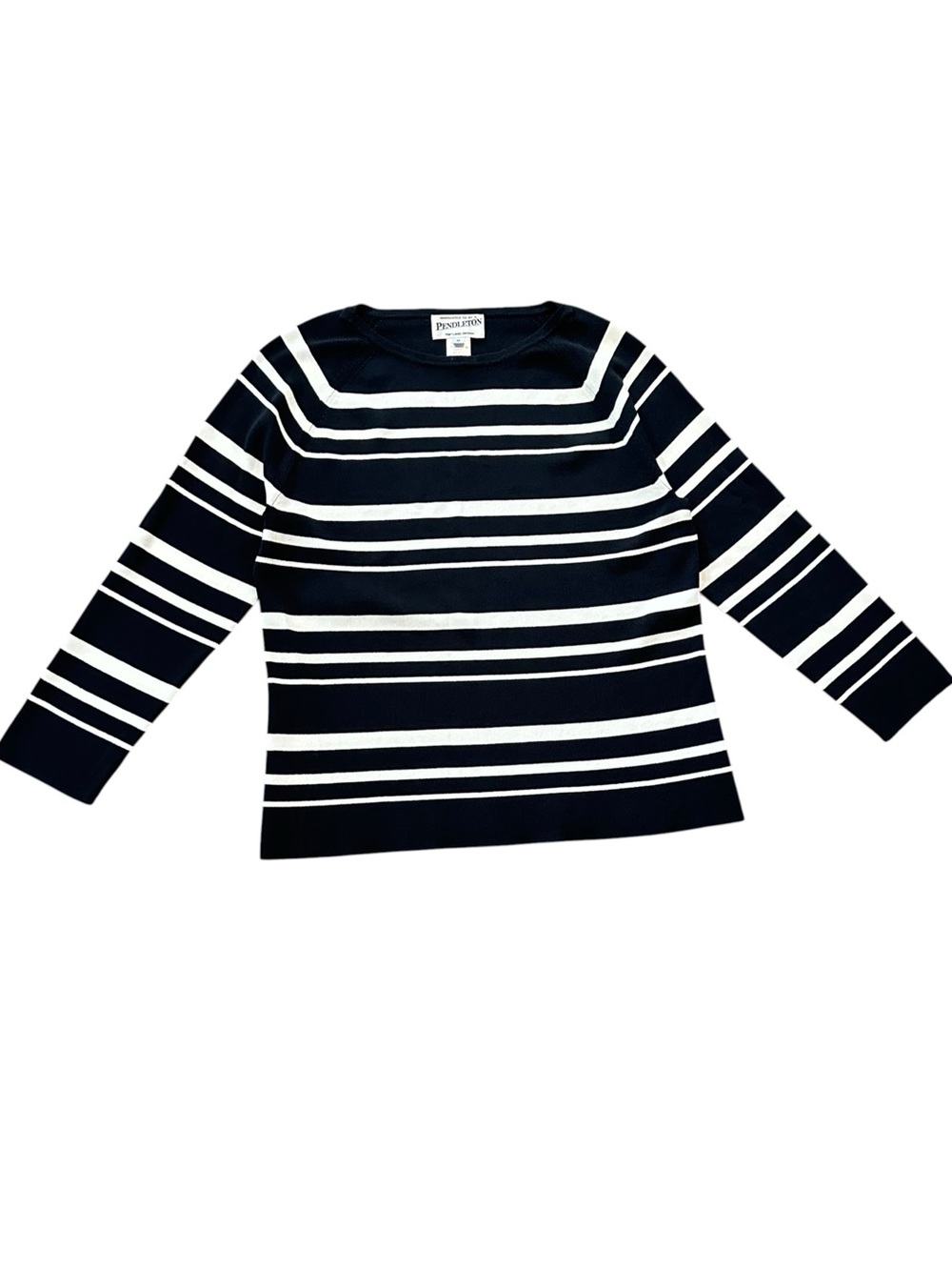 PENDLETON black & white striped 3/4 sleeve sweater size Medium